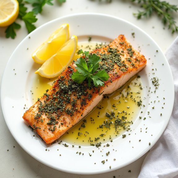 herb crusted mediterranean salmon dish